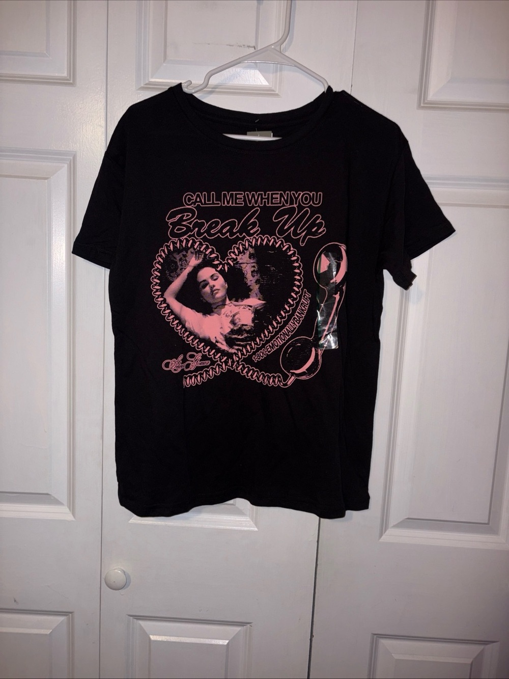 Selena Gomez Black Tee with Pink Outline Graphic